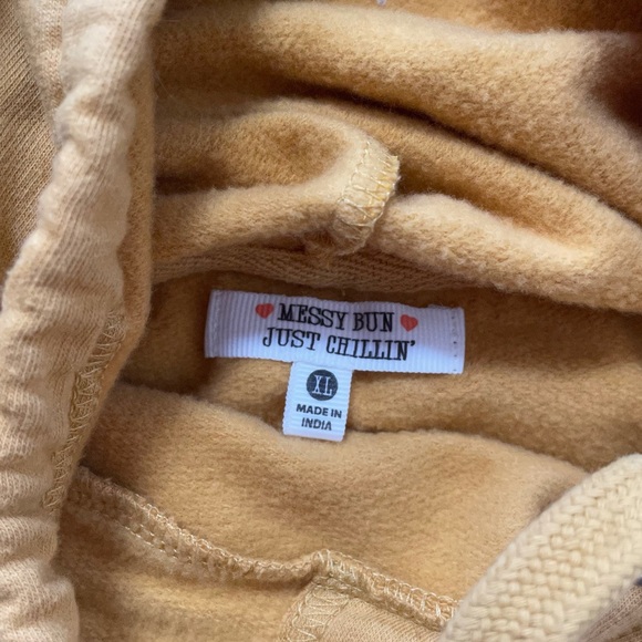 Messy Bun Mustard Yellow Striped Cropped Hoodie - Picture 5 of 5